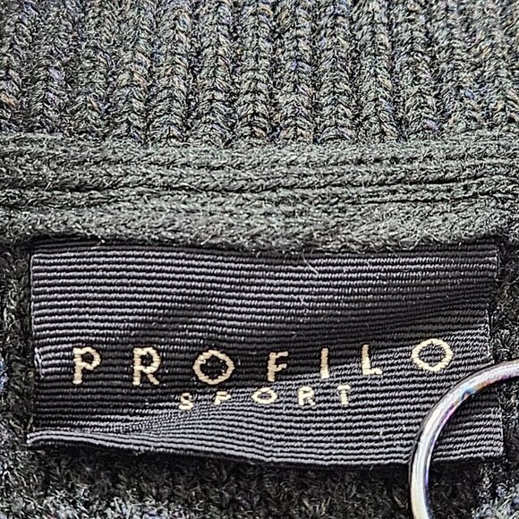 Profilo Sport Sweater Mens M Dark Khaki LS 1/4 Zip Collared Wool Blend Vintage - Picture 3 of 15